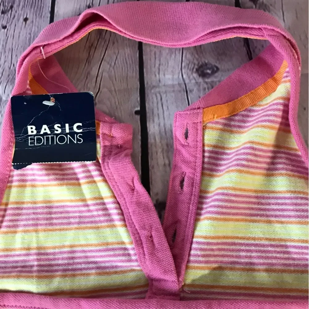 NWT Basic Edition Pink Yellow Striped Polo Halter Top Size 14/16
